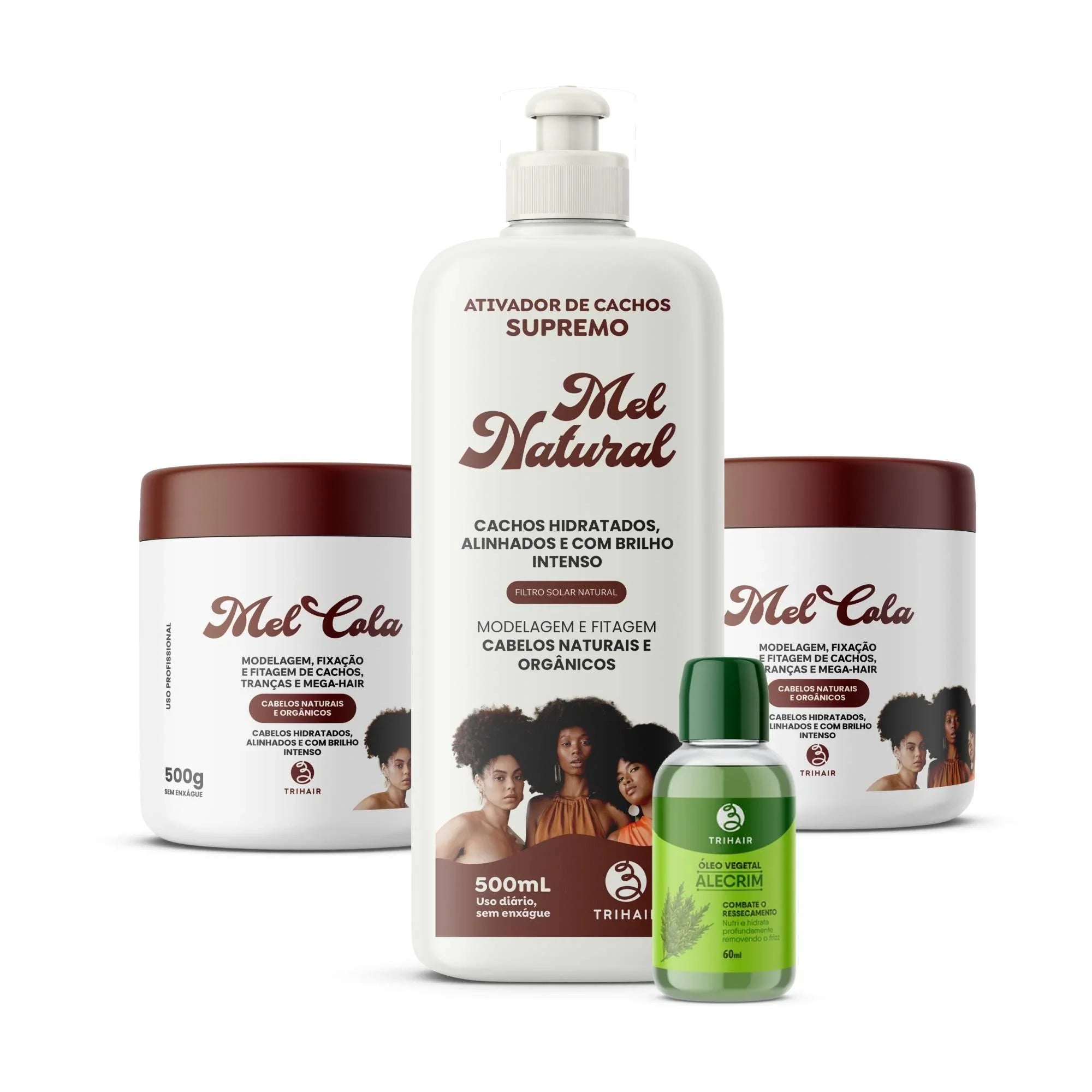 2 Mel Cola Trihair - 500g + Ativador Mel Natural + Óleo Capilar Alecrim - Trihair Cosméticos